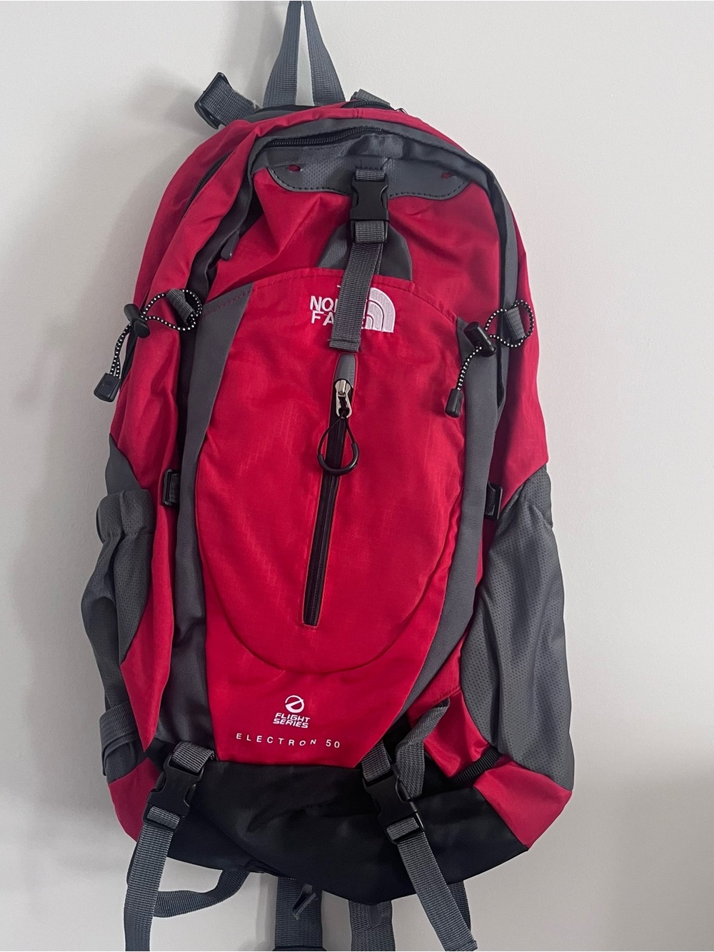 The North Face Red and Gray Electron 50 Backpack Flight Series